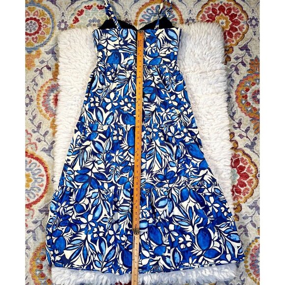 Maggie London Women Sun Dress Sz 10 Blue White Floral Resort Wear Vacation Maxi - Picture 5 of 9